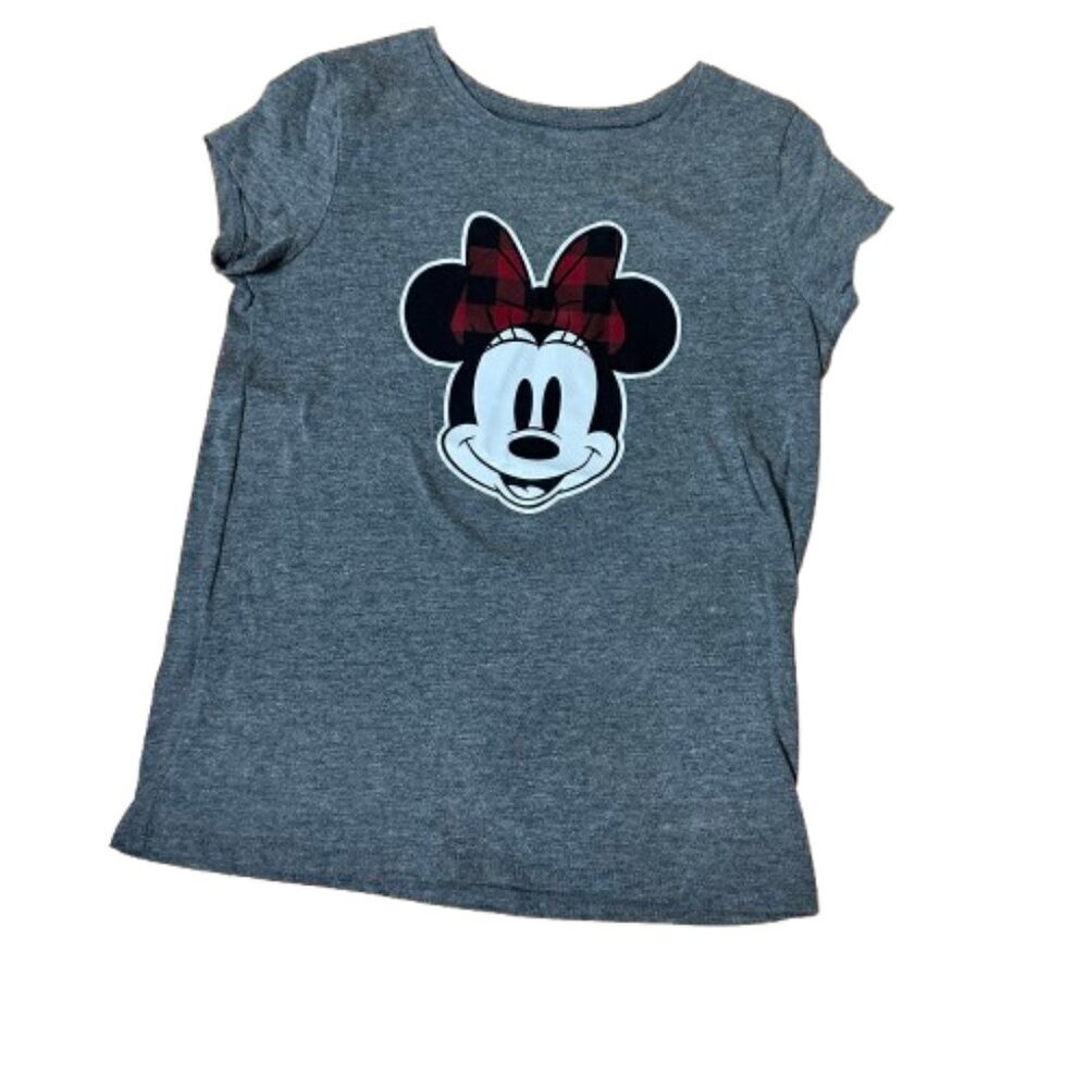 DISNEY Jumping Beans Buffalo Plaid Bow Minnie Mouse Softest Tee Shirt Grey Sz 7